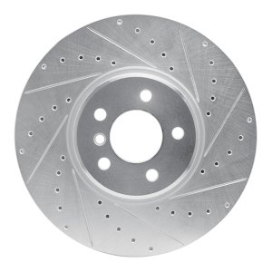 BMW X5 Brake Rotor (1) - Front Right - R1 Concepts - Drilled & Slotted - Silver - `08-`19